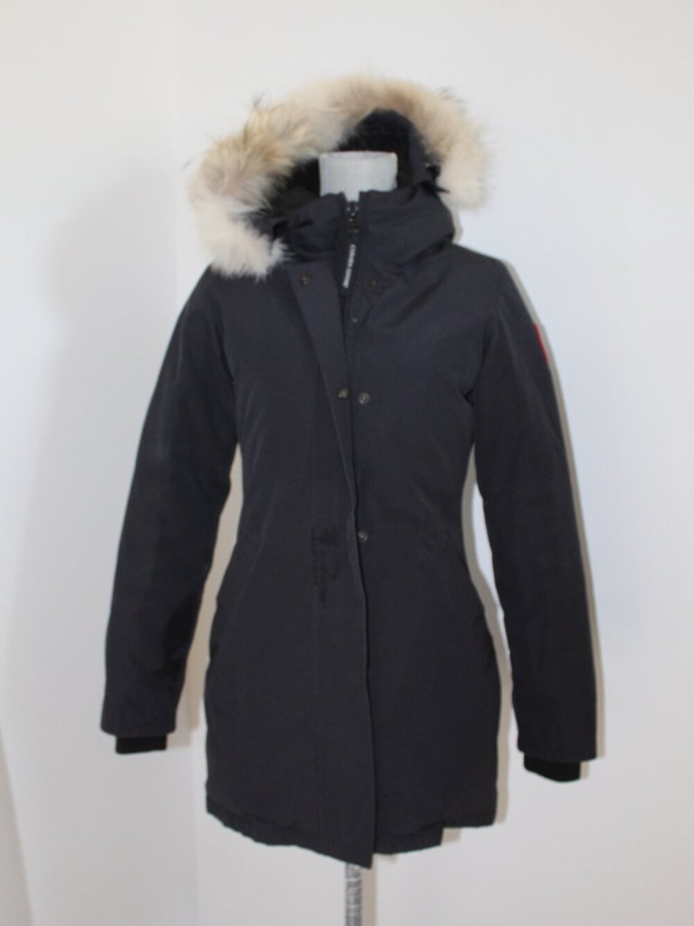 Canada Goose Victoria Parka Slim Mid Length Coat Jacket Real Fur Trim Hood XS